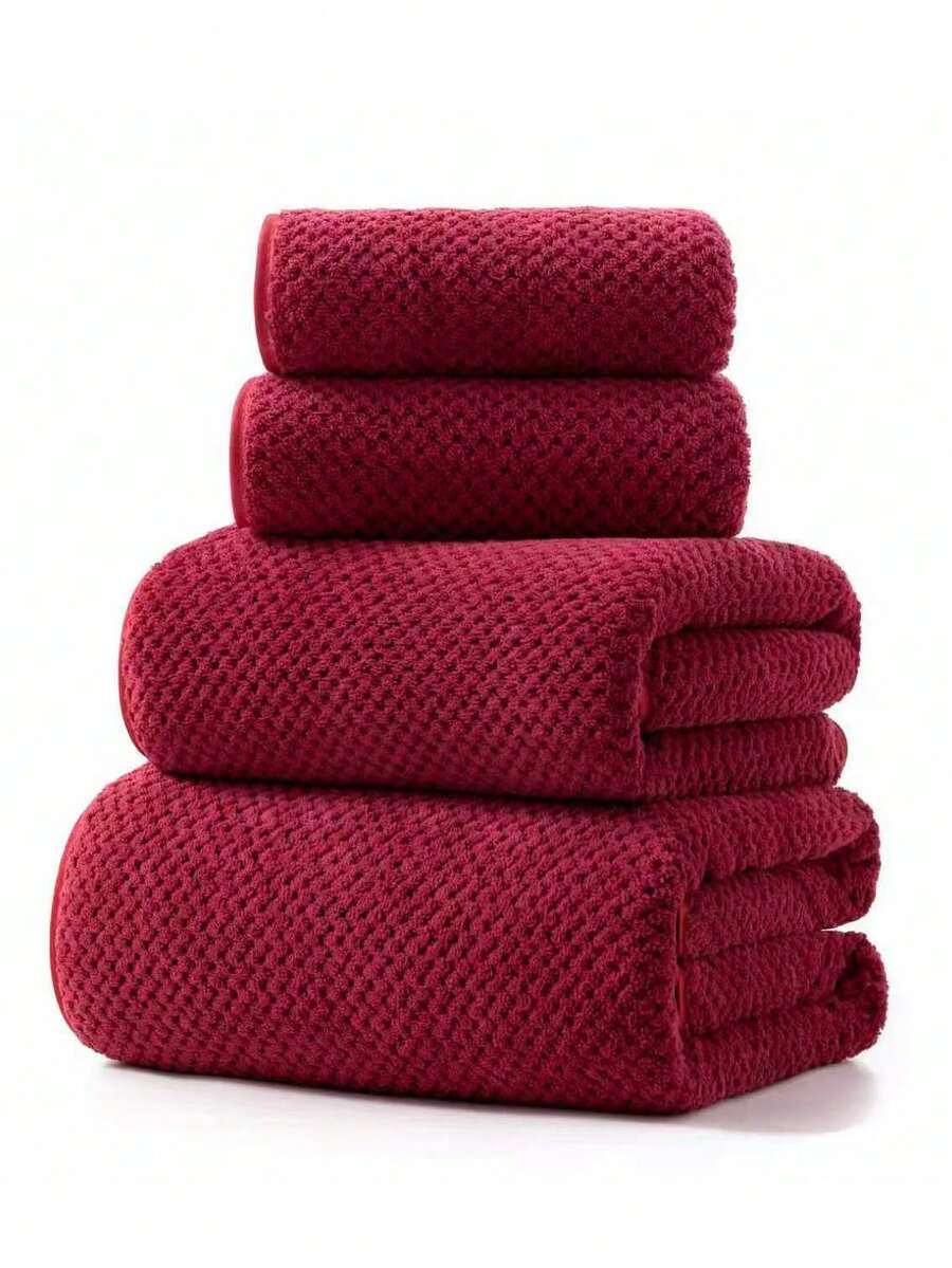 Toalla de hogar/baño de felpa de coral minimalista con estampado de piña a cuadros rojo, suave, absorbente y de secado rápido - Rojo - Ver 1
