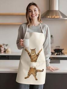 1pc, Cute Kittens, Puppies, And Hamsters Pattern Polyester Apron, Perfect For Cooking, Baking, And Gardening – Great For Kitchen And Dining Wear. - Multicolor - View 4