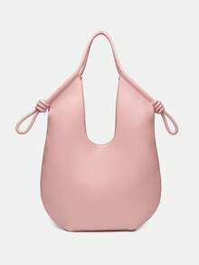 Casual Minimalist Large-Capacity Tote Bag, Retro Slouchy Drawstring Shoulder Bag, Multifunctional Premium Office Pleated Shopping Bag - Pink - View 3