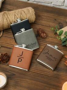 1pc Personalized Leather Flask, Customized Flask, Boyfriend Gift, Birthday Gift, Boyfriend Birthday Gift, Customized Leather Flask, Engraved Leather Flask, Groomsman Personalized Flask, Unique Groomsman Gift, Wedding Bachelor Party Proposal Gift - Multicolor - View 8