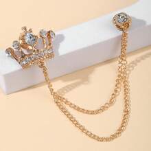 1pc Fashion Vintage Crown Rhinestone Chain Long Brooch For Men, Elegant Gentleman British Style Suit Lapel Pin Accessory - Crown Brooch - View 6