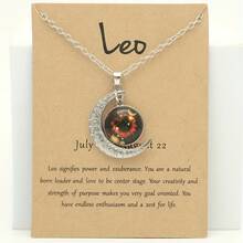 1 Retro Zodiac Moon Pendant Necklace That Glows In The Dark - Vintage Style, Zinc Alloy With Details, Adjustable Chain For Women - Ideal For Everyday Wear And Gifts - 獅子 - 查看 1