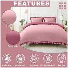 VELVETIO Luxury Kendrick Frill Duvet Cover Set Reversible Bedding Set Soft Smooth Lightweight Microfiber Polyester With Matching Pillow Cases Elegant Ruffle Edge Plain Design Single Double King - Baby Pink/Dusky Pink - View 4