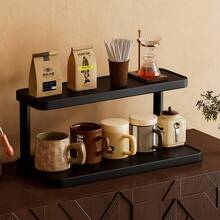 1 pieza Organizador de escritorio de madera sólida negra, estante de almacenamiento de cosméticos vintage de varias capas, estante de almacenamiento multifuncional para el hogar, estante de especias de cocina, soporte para tazas de café, puede sostener lápices labiales, perfumes y tazas de té, estante de exhibición de encimera ahorrador de espacio - Negro - Ver 16