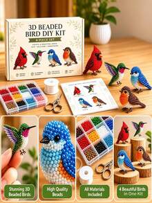 3D 串珠動物 DIY 套件 4 件組，蝴蝶/鳥/動物串珠雕塑手工藝套件，含所有材料，適合初學者的手作藝術，成人趣味放鬆愛好禮物，節日必備，居家裝飾，房間佈置 - 多色 - 查看 3