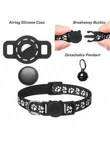 1 pieza Collar reflectante ajustable para gato, collar localizador para mascota compatible con Apple Find My Tracker, diseño de estampado animal de 7-9 pulgadas, collar removible para gatos, no compatible con Android - Multicolor - Ver 7