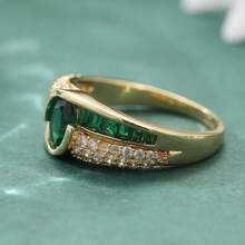 This Vintage Yet Fashionable Green And White Synthetic Cubic Zirconia Wide Band Ring Is Perfect For Parties And Social Events. - Gold - View 5