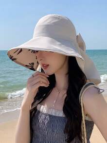 LEAJOURNO. 1pc Women's Foldable Beach Bucket Hat, Sun Protection Neck Cover, Collapsible Wide Brim Hat For Spring & Summer - Multicolor - View 13