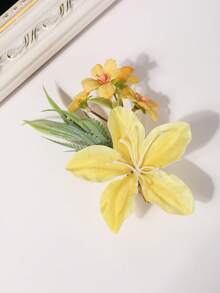 1件甜美粉色調人造百合花髮夾，少女風側邊髮簪，適用盤髮，仙氣十足女性拍照用髮飾髮夾 - 黃色 - 查看 3
