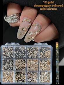 KIRAME 960顆香檳色平底水鑽，高品質超亮美甲寶石套組，含1個點花工具，1-5mm亮面美甲水晶，適合DIY居家美甲、美甲沙龍、美甲供應商、美甲用品、夏季與旅行美甲、節日禮物美甲飾品 - 香檳色 - 查看 5
