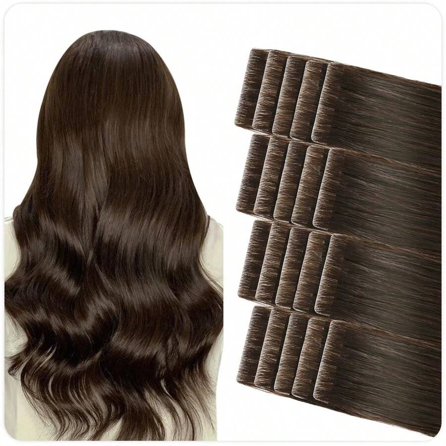Kercsityn Invisible Tape In Hair Extensions Human Hair Seamless Injected Hand-Tied Pro Virgin Human Hair Tape Ins Balayage 10PCS(1#,2#,18P613#,60#)