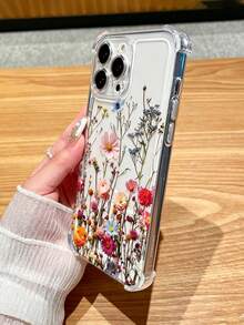 Casing Ponsel: Gaya INS Minimalis Transparan Bergaya Bunga Kering, Bunga Asli Aneka Warna, Segar, Romantis, Anti Selip, Anti Jatuh, Tahan Lama, Tahan Aus, Kompatibel dengan Seri Apple 17/17Pro/17ProMax/16/16Pro/16ProMax/15/15Pro/15ProMax/14/13/12/11, Definisi Tinggi, Perlindungan Penuh, Tahan Guncangan - Clear - View 3