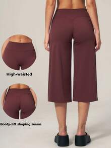 TimeOff 1pc Women's Solid Color High Waist Wide Leg Casual Pants Sports - Red - View 10