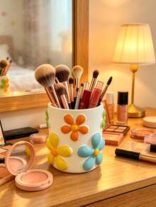 Cute 3D Flower Resin Makeup Organizer Cup, Decorative Countertop Caddy For Makeup Tools, Ideal For Bathroom Sink, Dressing Table & Influencer Vlog Makeup Setup Home Ornament - B - View 8