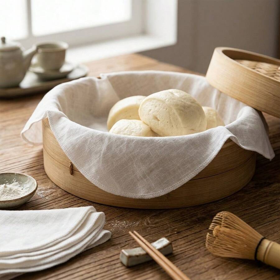 26CM Round Non-Stick Steamer Cloth, 10PCS Thick Durable Encrypted Cotton Steaming Mat, Reusable Kitchen Cooking Liner For Daily Food Steaming