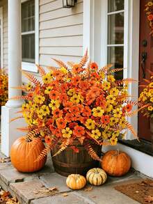 8pcs/4pcs/1pc - Autumn Artificial Flower Bouquet, Autumn Floral Decoration, Outdoor Artificial Hanging Basket Flower Arrangement, Halloween Decorative Flowers, Indoor Decorative Bouquet, UV Resistant And Fade-Resistant Autumn Plant Appearance Realistic, Thanksgiving Harvest Vase Centerpiece Decoration, Thanksgiving Harvest Decoration, Room Decoration, Farmhouse Autumn Table Centerpiece Decoration - Multicolor - View 4
