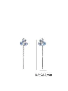 1 Pair S925 Sterling Silver Mori Style Blue Iris Ear Thread Earrings, Gentle Elegant Fresh Versatile Women's Lady Style Jewelry, Suitable For Daily Wear, Outings, Gatherings, Anniversaries, Holiday Gifts - Flowers - View 10