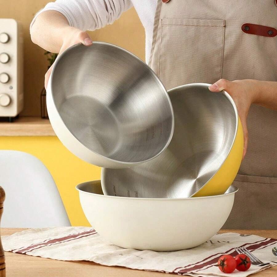 1件/3件不鏽鋼沙拉碗,學校用品,聖誕禮物 - 白色 - 查看 1