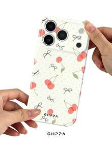 GIIPPA 1pc Cream White Base With Cherry And Bow Pattern Design, Phone 17 Pro Max Phone Case, Compatible With Phone 16 Pro Max, 15 Pro Max, 14 Pro Max, Korean Style High-End Fashion Fun Phone Case, Compatible With 11/12/13/14/15/16 Pro Max Plus, Elegant Design Suitable For Men And Women, Perfect Gift For Girlfriend For Christmas, Valentine's Day, Easter, Wedding Season And Birthday! - Multicolor - View 4