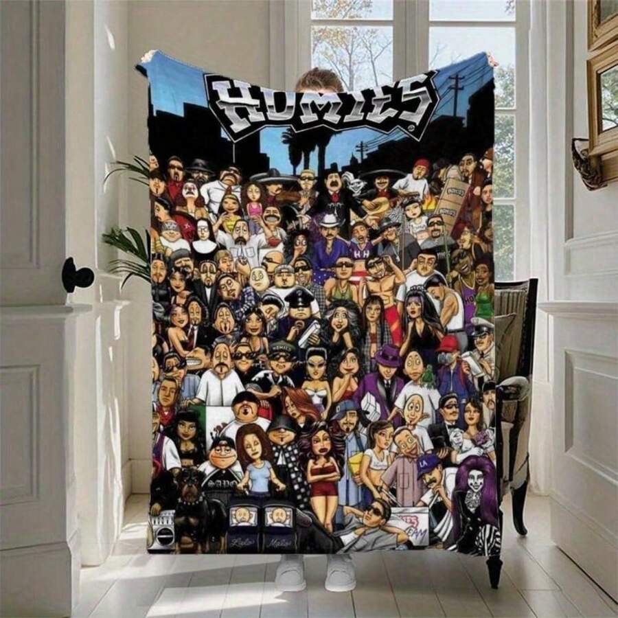 [HOMIES Printed Flannel Blanket] HOMIES Soft Printed Flannel Blanket - Multifunctional Nap Blanket And Small Throw With Creative Themed Patterns - Perfect Gift For Friends - 如圖所示 - 查看 1