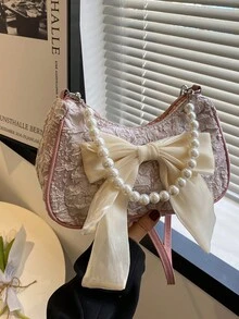 Women's Fashion Pearl Chain Handbag & Shoulder Bag - Pink - View 9