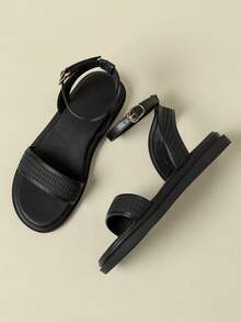 Women's Buckle Sandals, Low Heel Thick Sole, Fresh Random Embossed Woven Bohemian Vacation Retro Open Toe Flat Comfortable Summer New Lightweight Luxury Niche Design Unique Versatile Leg-Lengthening Backless Back Strap Hollow Shoes Summer Wedge Low Heel Non-Tiring Flat Shoes Fashion Outdoor Beach 2026 Spring/Autumn Black Breathable Fresh Elegant Elegant Match With Skirts Casual Sports Hollow Roman Shoes Size 33 Small 34 Small 42 Large 41-43 - Black - View 6