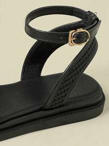 Women's Buckle Sandals, Low Heel Thick Sole, Fresh Random Embossed Woven Bohemian Vacation Retro Open Toe Flat Comfortable Summer New Lightweight Luxury Niche Design Unique Versatile Leg-Lengthening Backless Back Strap Hollow Shoes Summer Wedge Low Heel Non-Tiring Flat Shoes Fashion Outdoor Beach 2026 Spring/Autumn Black Breathable Fresh Elegant Elegant Match With Skirts Casual Sports Hollow Roman Shoes Size 33 Small 34 Small 42 Large 41-43 - Black - View 8