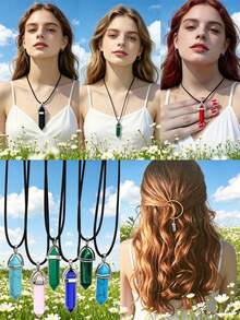 5/100pcs Multicolor Natural Crystal Stone Glass Pendants Black Leather Cord Necklace DIY Jewelry Making Accessories For Necklace Earrings Pendant Keychain - Multicolor - View 7