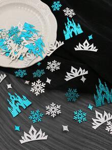 100pcs Blue & Silver Ice Princess Sequin Confetti, Castle Crown Snowflake Shiny Table Scatter Decor, Suitable For Girls Birthday Party, Princess Theme Baby Shower Decoration - Blue Silver - View 3