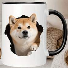 [Se envía en 24 horas a nivel local en México]Taza de cerámica con diseño de Shiba Inu asomándose - Negra con asa blanca, aislada y solo apta para lavado a mano, regalo perfecto para amantes de los perros, taza de café - 1 - Ver 4