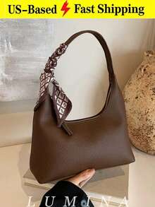 1pc Brown/White Summer Minimal Women's Shoulder Bag With Scarf, Vintage Crescent Hobo Bag Leather Bags Women Carteras Para Mujer - 彩色 - 查看 1
