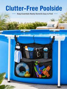 1pc/Set Large Capacity Hanging Pool Storage Organizer Bag, Foldable Mesh Toy Storage Bag With Multiple Pockets, Hooks And Adjustable Shoulder Strap, Suitable For Above Ground Pool, Bathroom And Outdoor Accessories - Multiple Styles - View 9