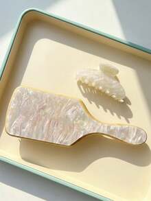 2件套定制激光雕刻发饰套装，包含个性化姓名爪夹、发梳，优雅亚克力闪亮大理石纹个性化发梳发夹套装，独特伴娘礼物，情人节礼物，女士发饰 - 彩色 - 查看 10