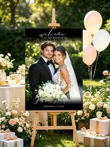 1pc Personalized Wedding Welcome Sign, Customized Photo & Name, Wedding Entrance Board, Reception Party Sign, Bridal Gift, Personalized Name & Date, Wedding Entrance Decor, Romantic Wedding Board, Reception Ceremony Sign, Suitable For Bride & Groom, Frameless - Multicolor - View 3