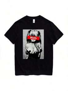 Camiseta de Verano 2025 Yuzhai Obscenes Hentais con Estampado de Dibujos Animados, Estética Urbana, para Hombre, de Algodón, Manga Corta, Estilo Surf - Negro - Ver 6