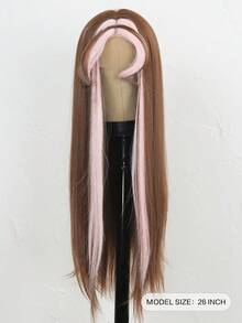 26 Inch Brown Highlighted Synthetic Straight Wig, No Bangs. Natural Machine-Made Straight Wig. Suitable For Women's Everyday Wear, Parties, And Holidays. (Hair Color: Multiple Colors Available), Halloween - Multicolor - View 4