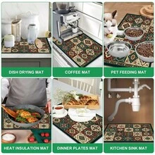 1pc Persian Style Absorbent Drying Mat, Kitchen Decor Coffee Machine Mat, Handmade Coffee Pot Drip Tray, Kitchen Floor Mat, Table Mat, Kitchen Countertop Dish Drying Mat, Breakfast Mat, Heat-Resistant Drip Tray With Non-Slip Backing, Diatomaceous Earth Drip Tray, Stain-Hiding, Super Absorbent Kitchen Drip Tray, Easy-To-Clean Dish Rack Mat, Perfect For Kitchen, Dining Table, Coffee Shop, Bar, Holiday, Party, Home Decor, Holiday Gift - Multicolor - View 7