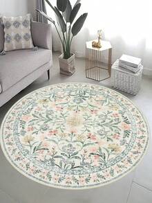 1pc Round Vintage Floral Area Rug, Decorative Carpet, New Vintage Living Room Round Rug, Study Leisure Vanity Rug, Short Pile Home Use Washable Foldable, Closet Floor Mat, Suitable For Bedroom, Indoor Rooms, Home Decor Rug - Multicolor - View 15