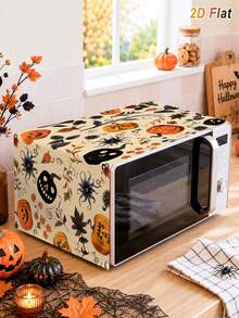 1Pc Minimalist Black White Checkered Microwave Oven Dust Cover,Washable Dust-Proof Protective Cover,Microwave Cover,Decorative Kitchen Appliance Cover,Home Decor,Kitchen Decor,Home Appliance Decorations,Bridal Shower Favors,Easy To Clean,Anti-Fouling - Halloween Pumpkin - View 6
