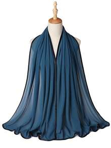 1pc Spring/Summer Casual Versatile Modest Minimalist Solid Color Soft Breathable Chiffon Hijab Scarf - Harbin Qinghai Black Edge - View 2