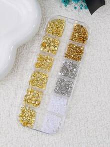 12-Grid Ocean Series Nail Art Accessories, Rivet Seahorse, Starfish, Shell, Conch, Flat Bottom Resin Pearl, Rhinestone Mixed Pack, DIY Nail Decoration - Multicolor - View 5