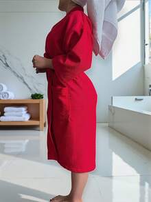 UNISEX BATHROBE, WIDE AND LONG, EXCELLENT ABSORPTION, MICRO-TOWEL FABRIC (COTTON WITH MICROFIBER) - 紅色 - 查看 6