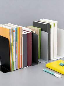 1/2件極簡金屬書立，防滑設計，大號/特大號書架，適合學生書籍，理想的學校用品，返校桌面收納，辦公用品，桌面配件，辦公桌物品 - B - 查看 2