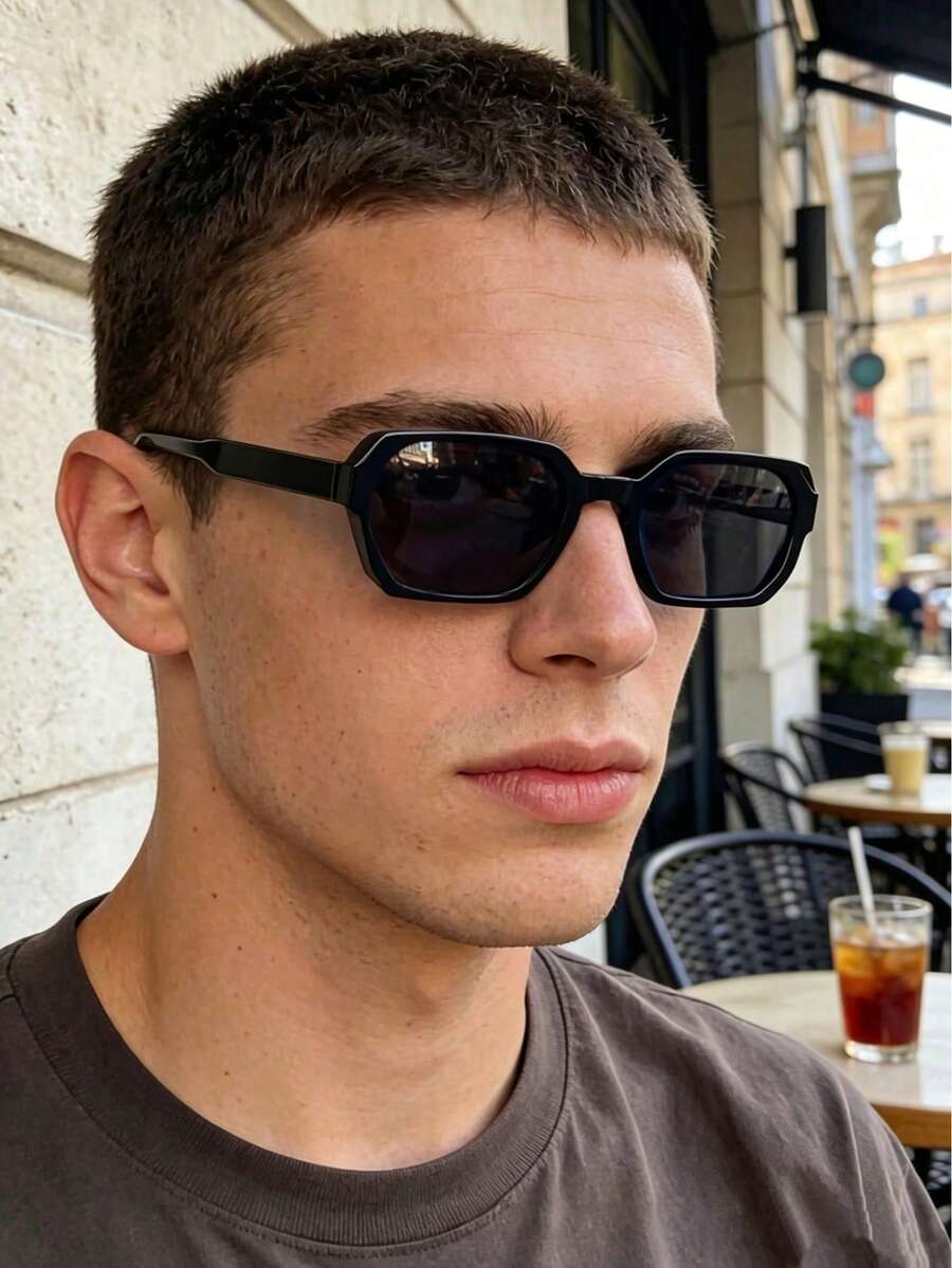 復古幾何框黑色時尚眼鏡,塑膠經典款男士,戶外旅行海灘度假休閒日常穿搭 - 彩色 - 查看 1