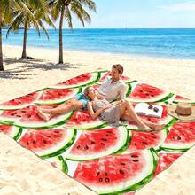 1 pieza Esterilla de playa extra grande con estampado de sandía en acuarela, a prueba de arena y de secado rápido, adecuada para 1-3 adultos - Tela de poliéster ligera y duradera - Perfecta para viajes, camping, senderismo y tiempo de ocio en la playa, esterilla de playa, esterilla de picnic, cubierta de suelo para camping - Multicolor - Ver 2