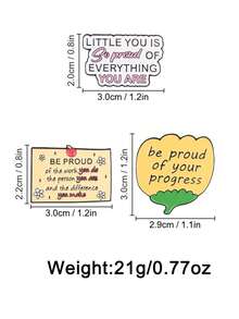 Be Proud Of Your Progress Metal Pin, Cartoon Style Floral Pattern Positive Affirmation Brooch, Collar Badge, Decorative Accessory, Self-Care Jewelry, Great Gift - Multicolor - View 8