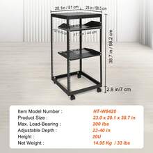 Rack de servidor de marco abierto de 20U, profundidad ajustable de 23"-40", rack de servidor de red 4 postes con ruedas, sostiene todos sus equipos de red de TI Módem enrutador de engranaje - 23"-40" - Ver 11