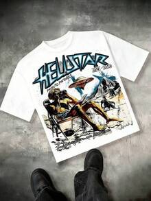 T Shirt Print ,Graphic-Cotton Tees Size Plus, Cartoon Round Neck Short Sleeve, Hellstars Path To Paradise UFO Alien Y2K Graphic T-Shirt,220g 100% Cott - 白色 - 查看 1