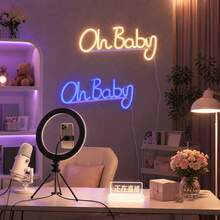 1個 LED 發光字母「Oh Baby」霓虹燈牆飾夜燈 懸掛式壁燈 電池/USB供電 浪漫仙女燈 居家節日派對生日主題場景氛圍燈 臥室客廳陽台裝飾 - oh baby霓虹燈 - 查看 9