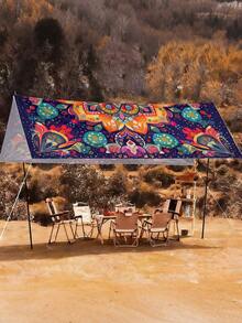 Colorful Geometric Floral Pattern Design Sunshade Cloth And Canopy, Multicolored Mandala Pattern With Floral Design Sunshade, 1pc 2D Flat Print Outdoor Camping Tent, Washable, Suitable For Various Scenes Such As Garden, Camping, Beach, Without Support Frame - Multicolor - View 2